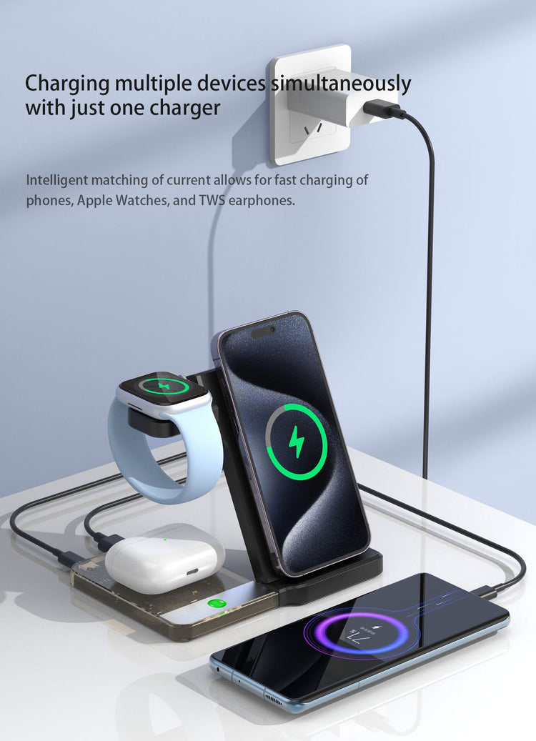 Desktop Magnetic Three-in-one Wireless Charging Stand Foldable