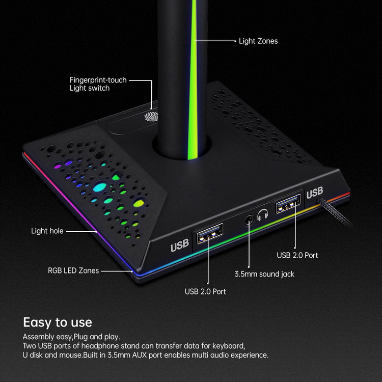 RGB Game Console Headphone Stand Ambient Light Emitting Dual USB