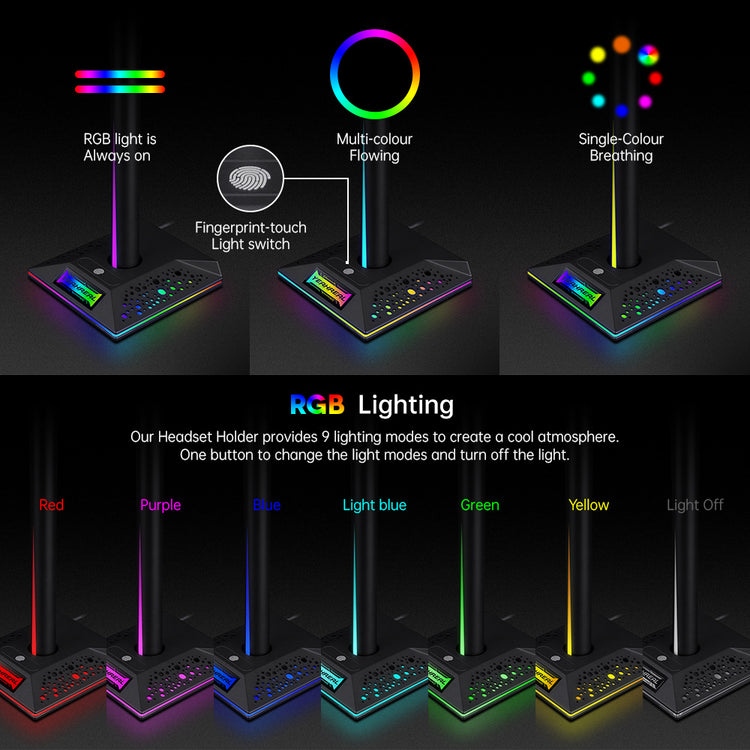 RGB Game Console Headphone Stand Ambient Light Emitting Dual USB